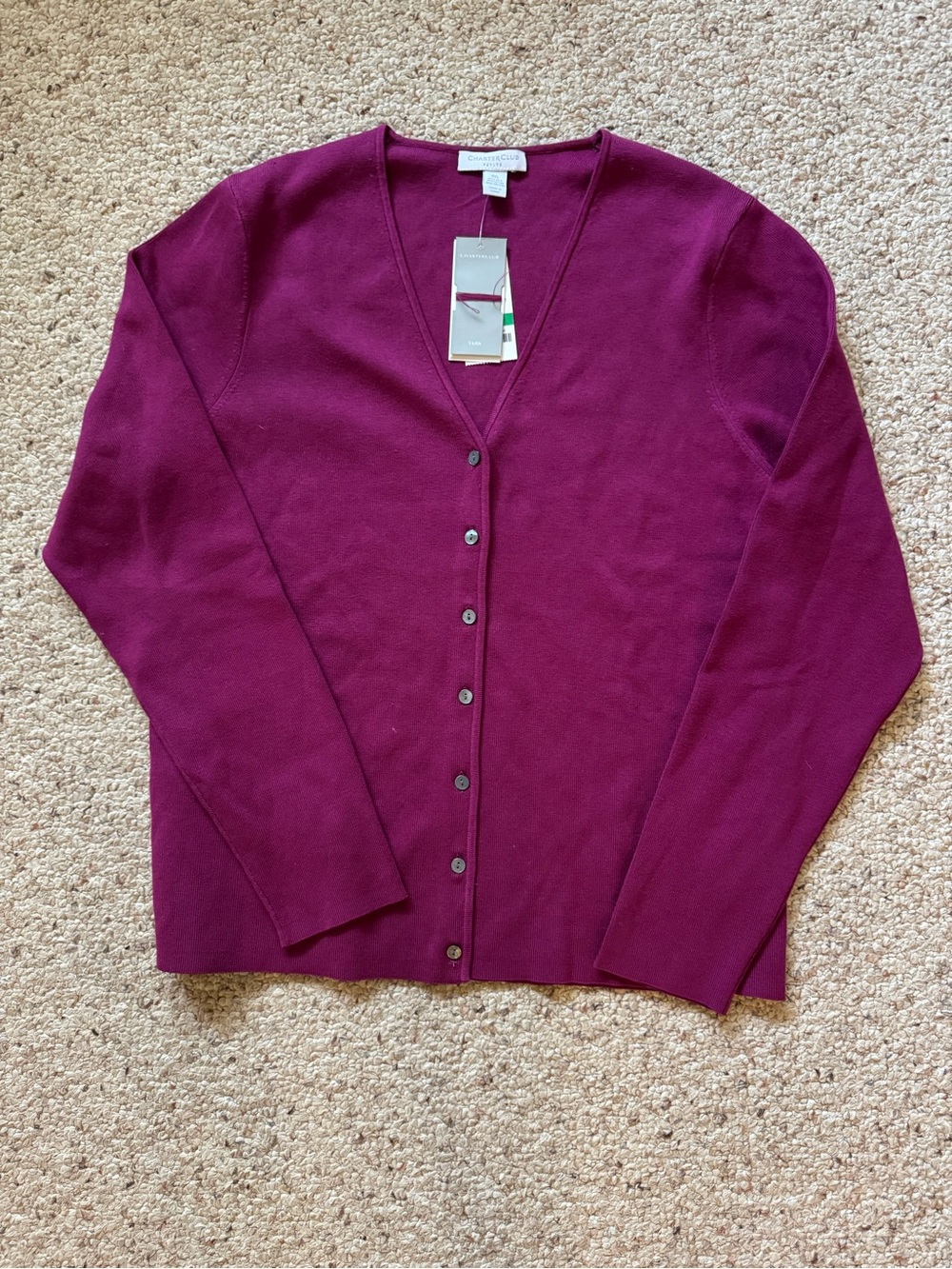 Charter Club V-Neck Button Cardigan Sweater - Berry Plum